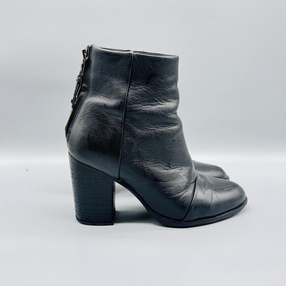 Rag & Bone Boots Women 9 Black Leather Newbury Ankle Block Heel Back Zip Comfort - Picture 1 of 10